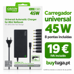 Carregador Universal Green Lyca G-1269 45W para Portáteis — 8 Pontas