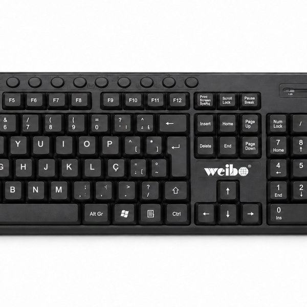 Weibo WB-8012 — Conjunto Teclado Português e Rato Sem Fios 2,4 GHz Preto