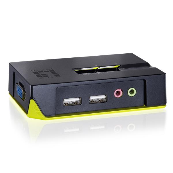 Comutador de 2x Portas USB + Audio KVM - 0221 (Preto/Verde) - LEVEL ONE