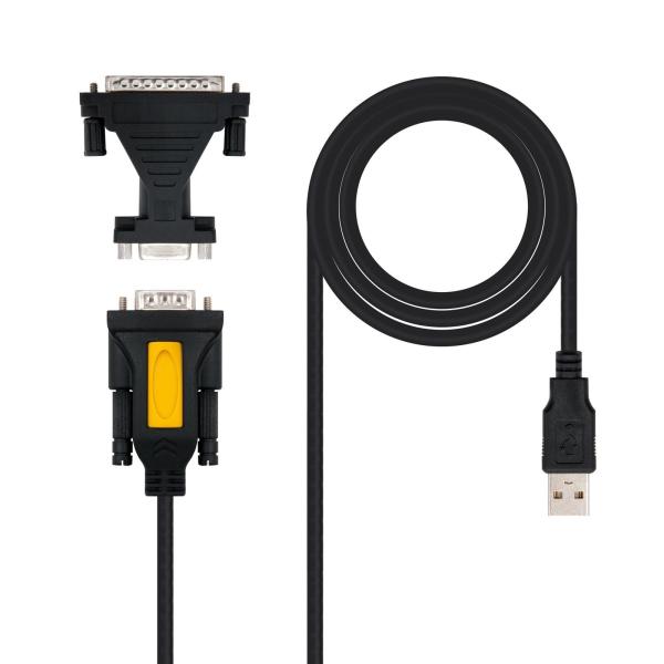 Cabo Adaptador USB A Macho - RS232 DB9 / DB25 Macho (1,8 mts) - Nanocable