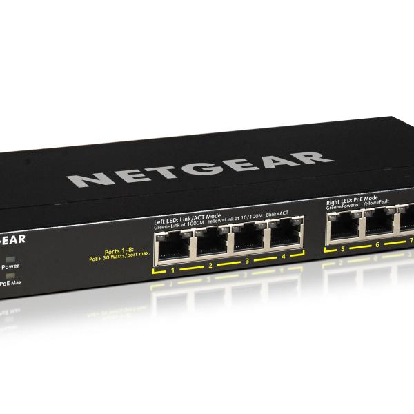 NETGEAR GS308PP Unmanaged Gigabit Ethernet (10/100/1000) Power over Ethernet (PoE) Black