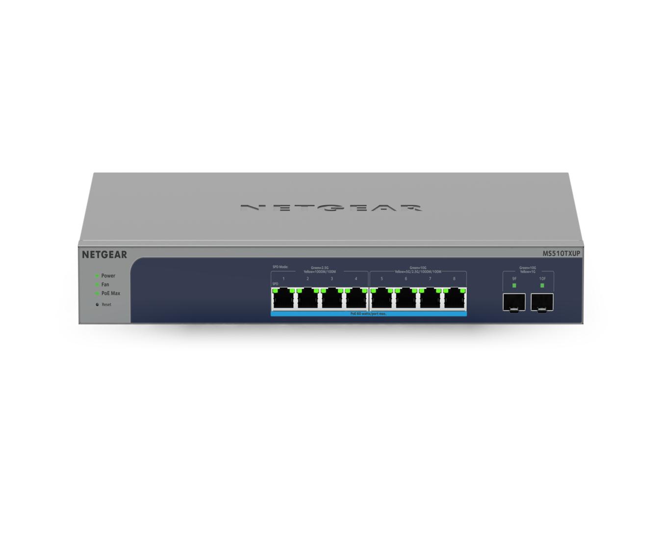 NETGEAR 8 - Port Multi - Gigabit/10g Ethernet Ultra60 PoE++ Smart Managed Pro Switch with 2 SFP+ Ports (MS510TXUP)