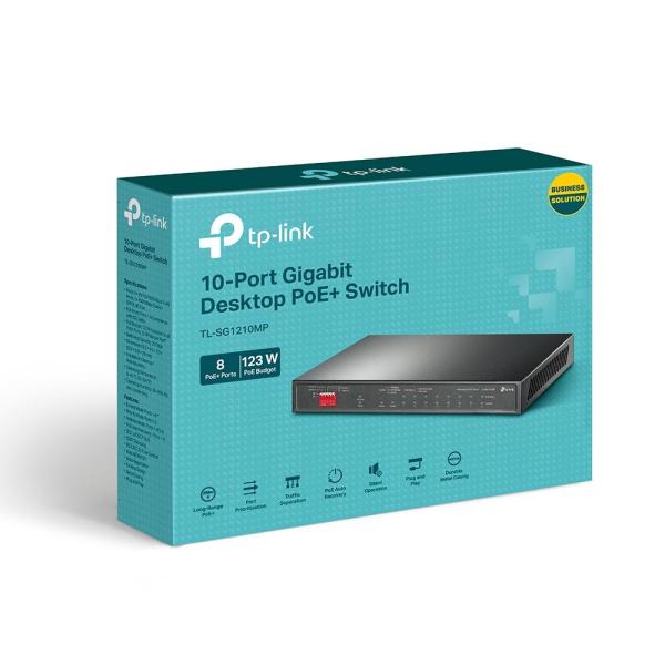 TP - Link TL - SG1210MP switch de rede Nao - gerido Gigabit Ethernet (10/100/1000) Power over Ethernet (PoE) Preto