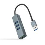 Conversor USB 3.0 Macho - 3x USB 3.0 Fêmea / 1x RJ45 Fêmea (Cinzento) - Nanocable
