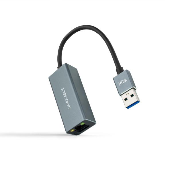 Conversor USB 3.0 Macho - Conector RJ45 Fêmea (Cinzento) - Nanocable