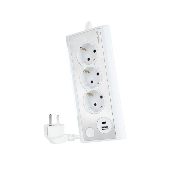 Extensão Elétrica 3 Tomadas c/ 2x USB (1x USB - C + 1x USB - A) + LED (Branco) - NANOCABLE