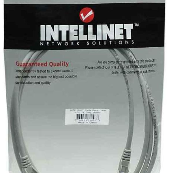Intellinet Network Patch Cable, Cat5e, 2m, Grey, CCA, U/UTP, PVC, RJ45, Gold Plated Contacts, Snagless, Booted, Lifetime Warranty, Polybag