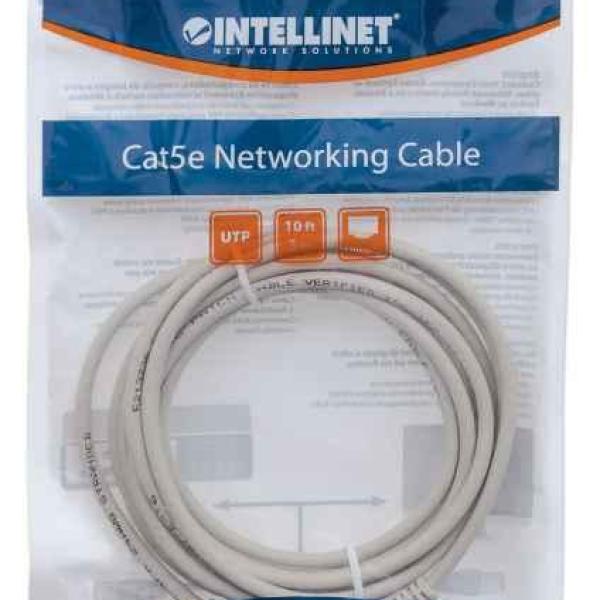 Intellinet Network Patch Cable, Cat6, 3m, Grey, CCA, U/UTP, PVC, RJ45, Gold Plated Contacts, Snagless, Booted, Lifetime Warranty, Polybag