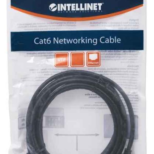 Intellinet Network Patch Cable, Cat6, 5m, Black, CCA, U/UTP, PVC, RJ45, Gold Plated Contacts, Snagless, Booted, Lifetime Warranty, Polybag