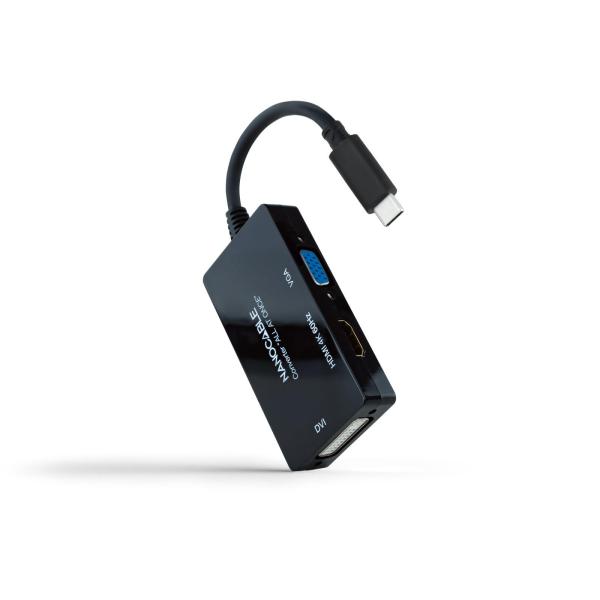 Adaptador Nanocable USB - C > HDMI / DVI / VGA 20 CM Preto