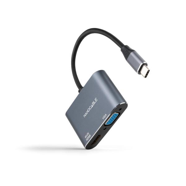 Conversor USB - C - HDMI + VGA Compatível c/ Thunderbolt 3 (Cinzento) - NANOCABLE
