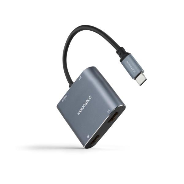 Adaptador USB - C - 2x HDMI + USB 2.0 + USB - C PD60W Compatível c/ Thunderbolt 3 (Cinzento) - NANOCABLE