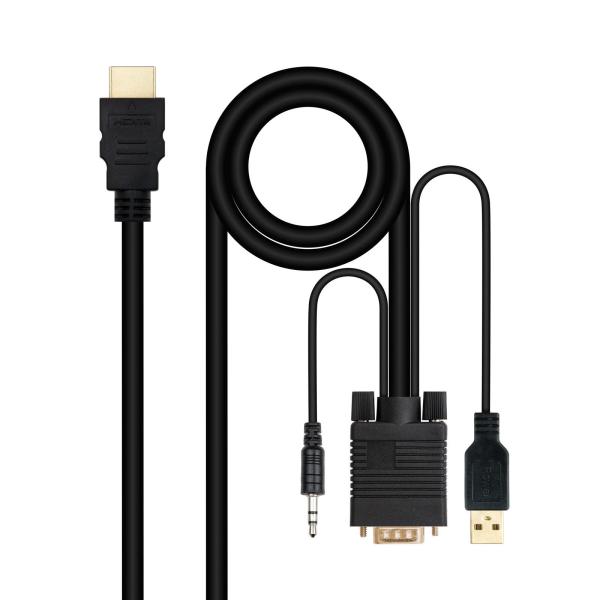 Cabo Conversor Nanocable HDMI > VGA + Jack 3.5 + USB - A 1.8M Preto