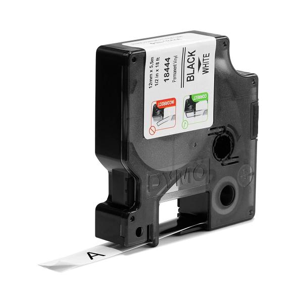 Cinta laminada para máquinas rotuladoras Dymo 18444 Branco Preto/Branco 12 mm