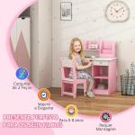 Secretária e Cadeira Infantil com Arrumação para Estudo, Leitura e Brincadeiras Rosa