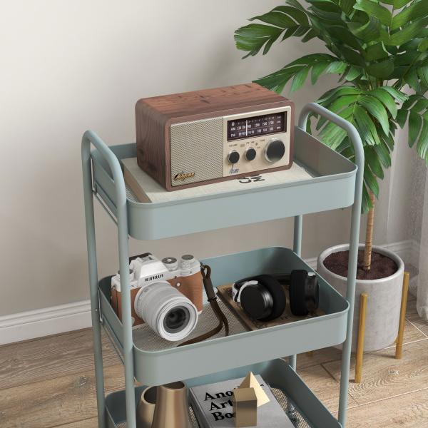 Carrinho Auxiliar de 3 Níveis com Rodas Carrinho de Armazenamento Deslizante para Cozinha Sala 45x30.6x79 cm Azul Claro