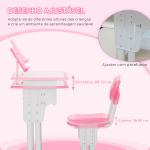 Conjunto de Secretária e Cadeira para Crianças com Altura Ajustável 1 Gaveta e 1 Prateleira para Livros 60x45x90 - 120 cm Rosa