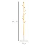 Cabide de Pé de Bambu Moderno com 8 Ganchos para Roupas Bolsas Ø37,8x175,6 cm Madeira e Branco