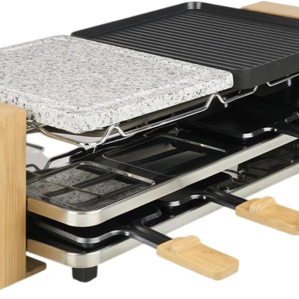 Grelhador Elétrico Raclette Pure 8 1300W (Preto/Cinzento/Madeira) - PRINCESS