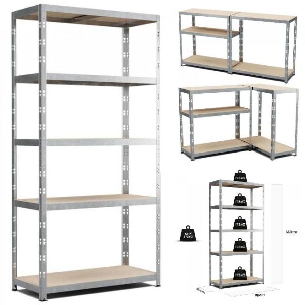 Estante/Rack Robusta e Versátil (180 x 90 x 40 cm) c/ 5 Plateleiras Capacidade Carga até 175Kg