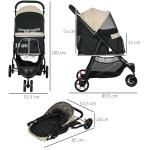 Carrinho para Cães Dobrável para Cães Pequenos com Cesta de Armazenamento Janela de Malha Capa para Chuva 80,5x51,5x100 cm Caqui