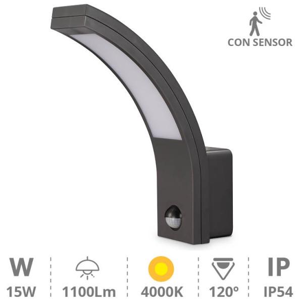 Candeeiro Interior/Exterior LED 15W 4000K 1100Lm c/ Sensor Movimento PIR (IP54) - GSC