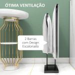 Toalheiro de Pé de Metal Escada para Casa de Banho com 2 Barras em Forma de T Design Moderno 50x18,5x85 cm Preto