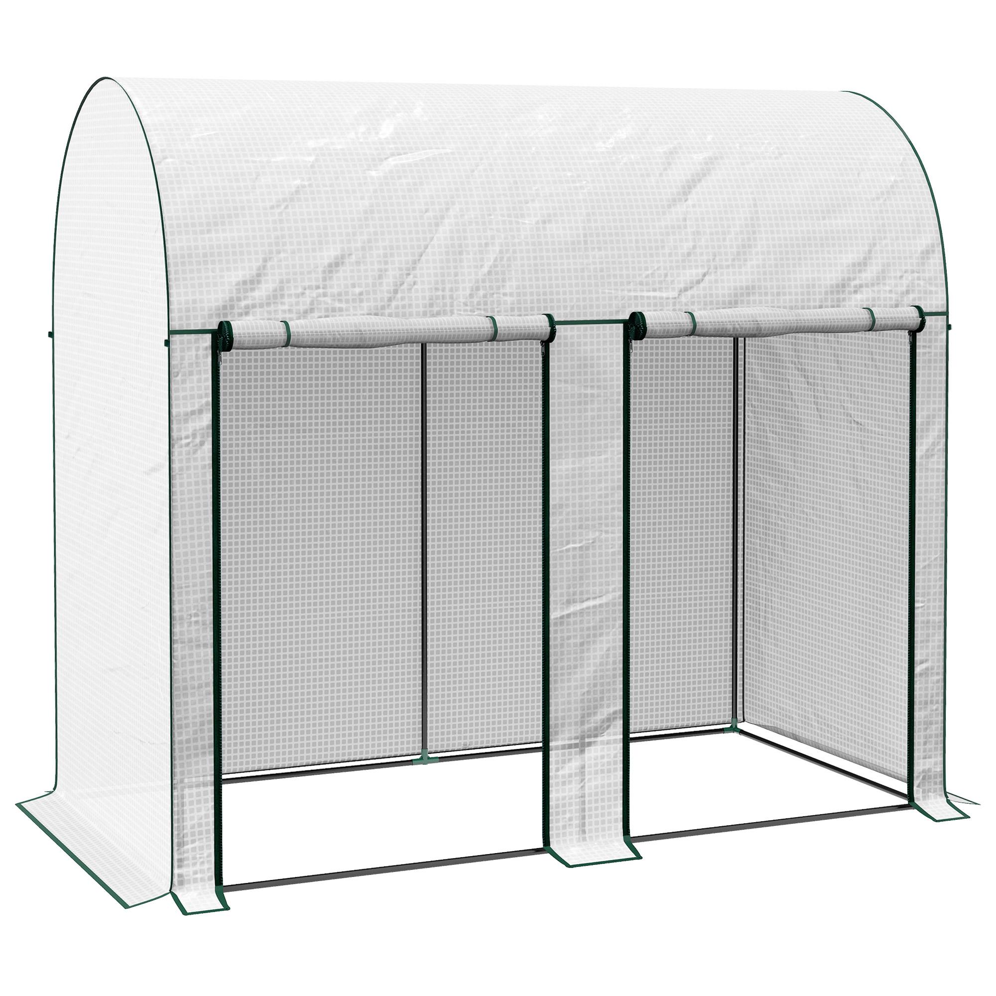 Estufa Pequena Estufa de Exterior com Porta Dupla com Fecho de Correr e Cobertura de PE para Cultivar Plantas Flores 200x100x178 cm Branco
