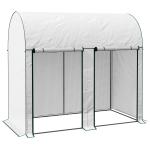 Estufa Pequena Estufa de Exterior com Porta Dupla com Fecho de Correr e Cobertura de PE para Cultivar Plantas Flores 200x100x178 cm Branco