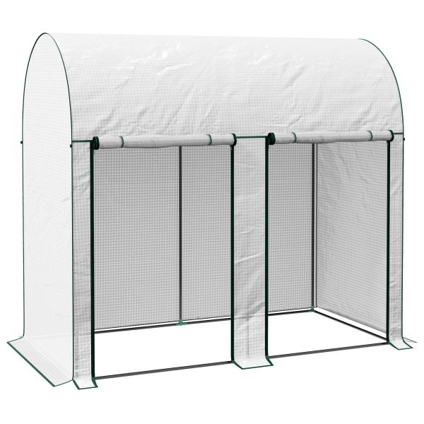 Estufa Pequena Estufa de Exterior com Porta Dupla com Fecho de Correr e Cobertura de PE para Cultivar Plantas Flores 200x100x178 cm Branco