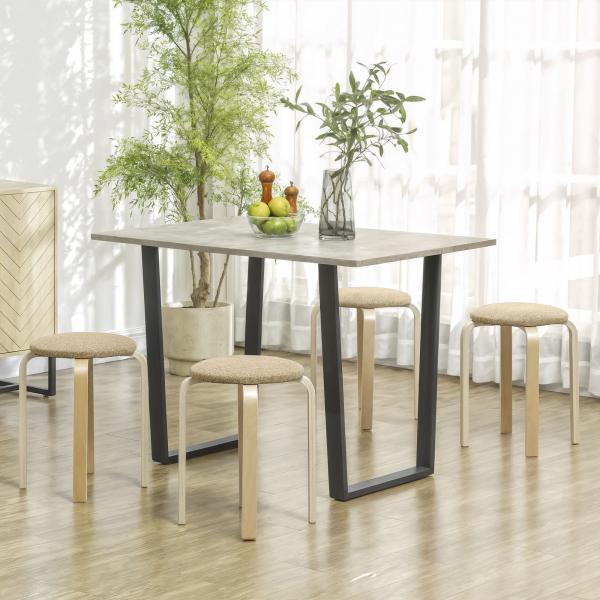Conjunto de 4 Bancos Empilháveis Redondos Bancos Baixos de Cozinha com Assento Acolchoado Ø40x45 cm Caqui e Madeira