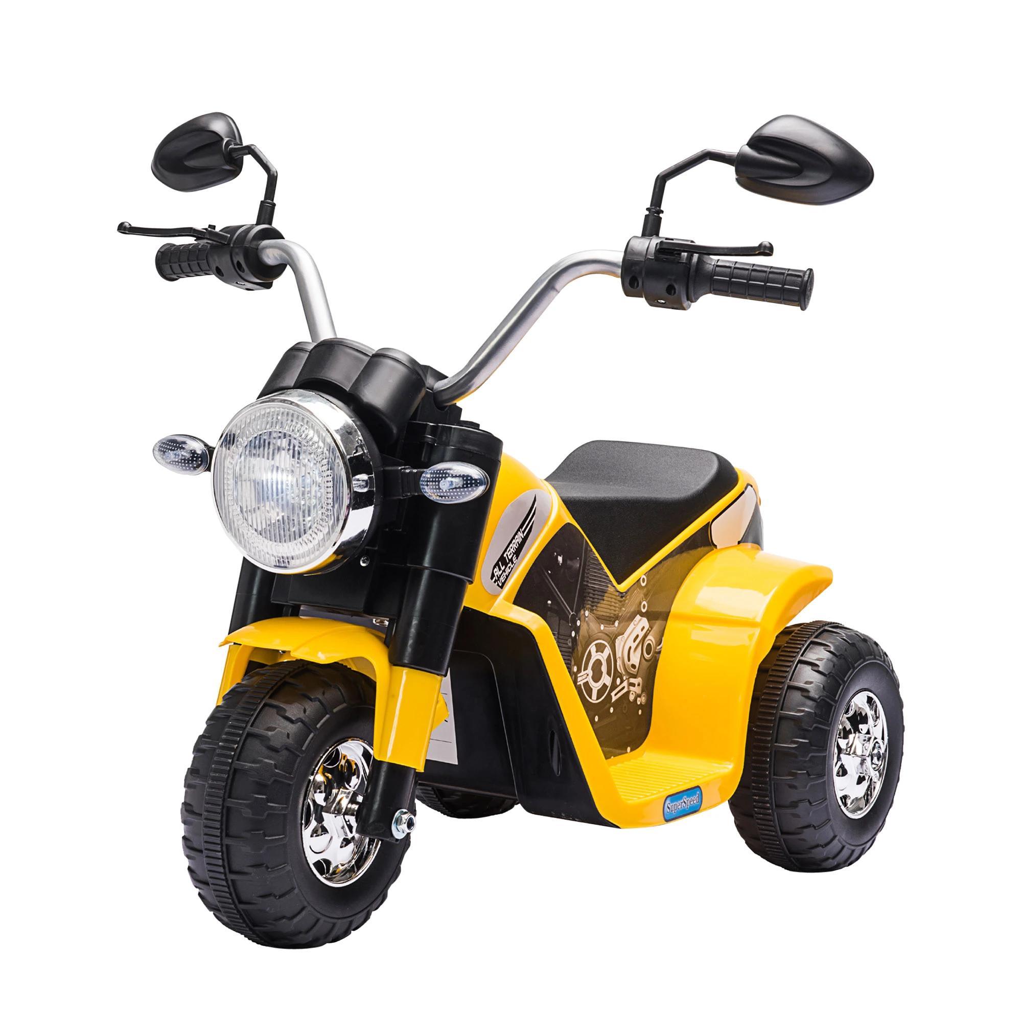 Motocicleta Elétrica Infantil com 3 Rodas Triciclo a Bateria 6V para Crianças de 18 - 36 Meses com Farol Buzina 72x57x56cm Amarelo