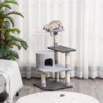 Árvore para gatos Arranhador Grande com Plataformas para Brincar coberta de Pelucía Cinza 48x48x100 cm