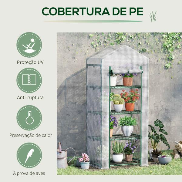 Estufa de Jardim com 4 Prateleiras e Cobertura de PE Estufa de Aço para Cultivo de Plantas Flores 70x50x160cm Branco