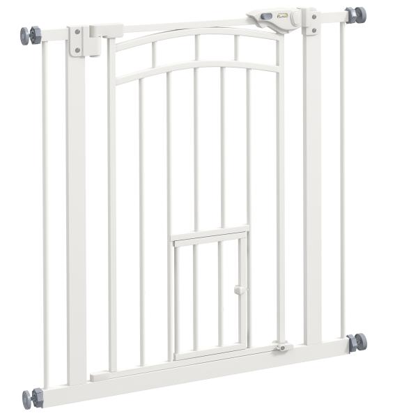 Barreira de Segurança para Cães 74 - 80 cm Porta de Segurança para Animais com Montagem a Pressão e Duplo Bloqueio Branco