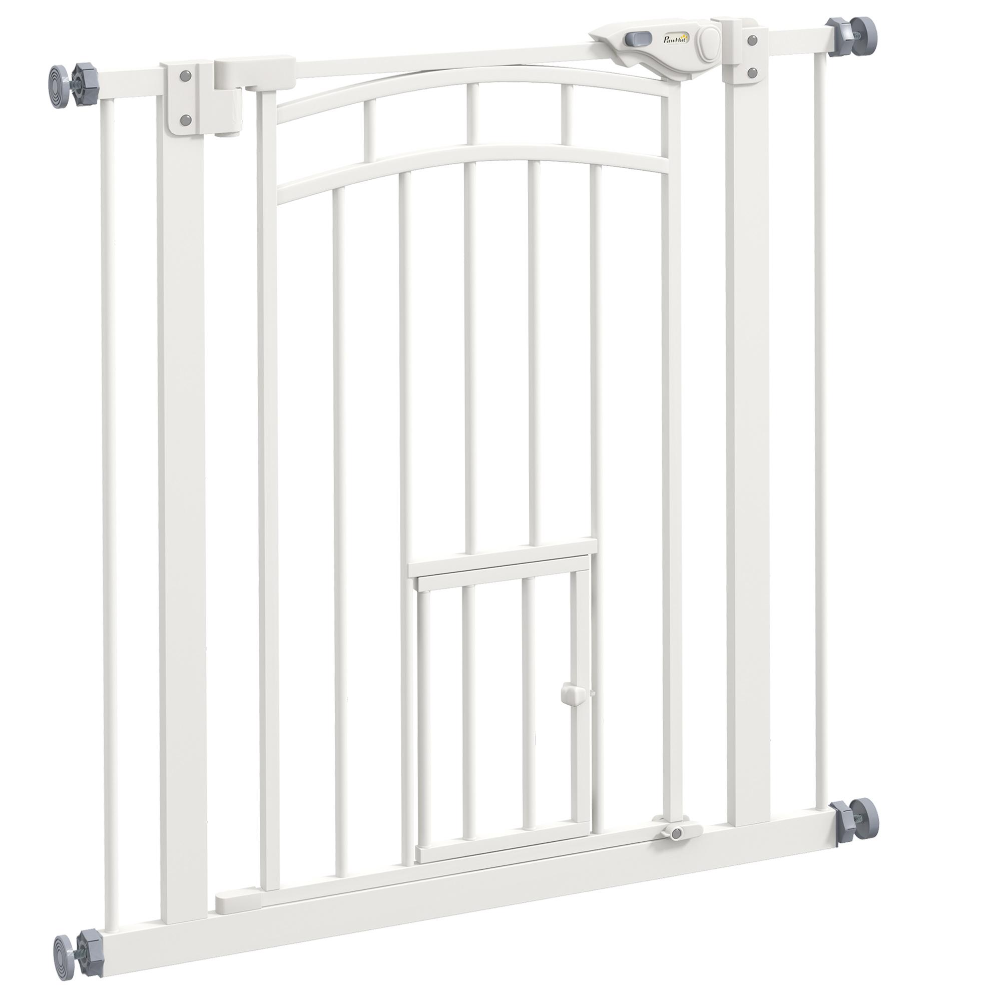 Barreira de Segurança para Cães 74 - 80 cm Porta de Segurança para Animais com Montagem a Pressão e Duplo Bloqueio Branco