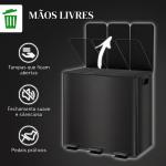 Papelera de Cozinha em Aço Inoxidável com 3 Compartimentos 3x15L com Pedais, Tampas de Fecho Suave e Balde Removível Preto