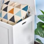 Baú de Armazenamento de Madeira Baú de Arrumação com Dobradiça de Segurança Carga Máxima 20 kg 81x40x46 cm Branco