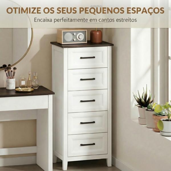 Cómoda 5 Gavetas Cómoda de Dormitório Estreita e Alta com Bancada com Efeito Madeira 45x35x106 cm Branco