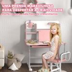 Conjunto de Secretária e Cadeira para Crianças Secretária Infantil Altura Ajustável 80x55x107,5 cm Rosa