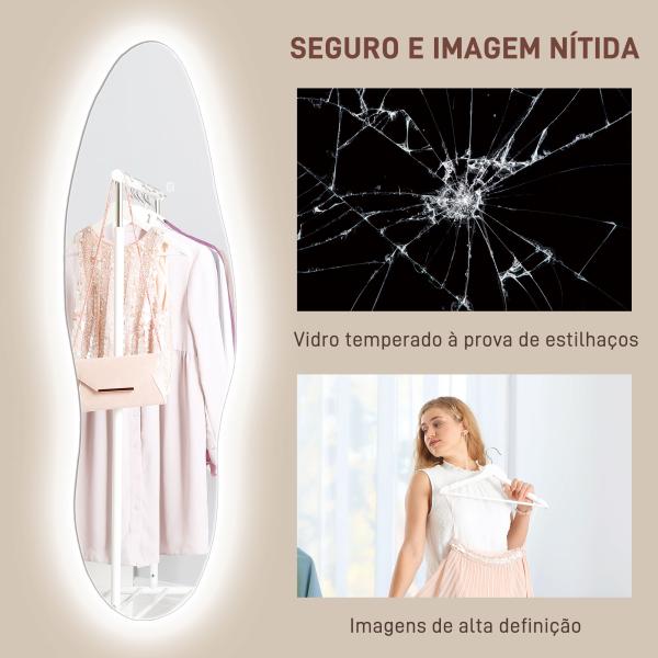 Espelho de Pé com Luzes LED 40x120 cm Espelho de Parede com Iluminação em 3 Cores Função de Memória e Controlo Tátil Transparente