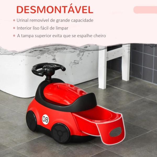 Bacio para Bebé de 6 - 36 Meses Bacio de Aprendizagem Treinamento Portátil em Forma de Carro com Tampa Volante Fácil de Limpar Carga 50kg 40x27,5x29,1cm Vermelho