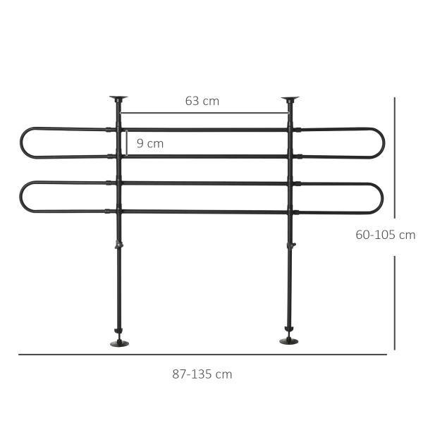Grade de Segurança de Carro para Cães Ajustável em Largura e Altura 87 - 135x60x105cm Grade Separadora para Porta Malas de Carro Universal Metal Preto