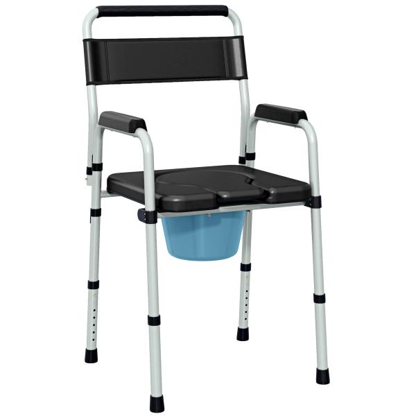 Cadeira Sanita para Pessoas Maiores Dobrável com Altura Ajustável Cubo e Almofadas Antiderrapantes 52,5x46x81,5 - 97 cm Preto