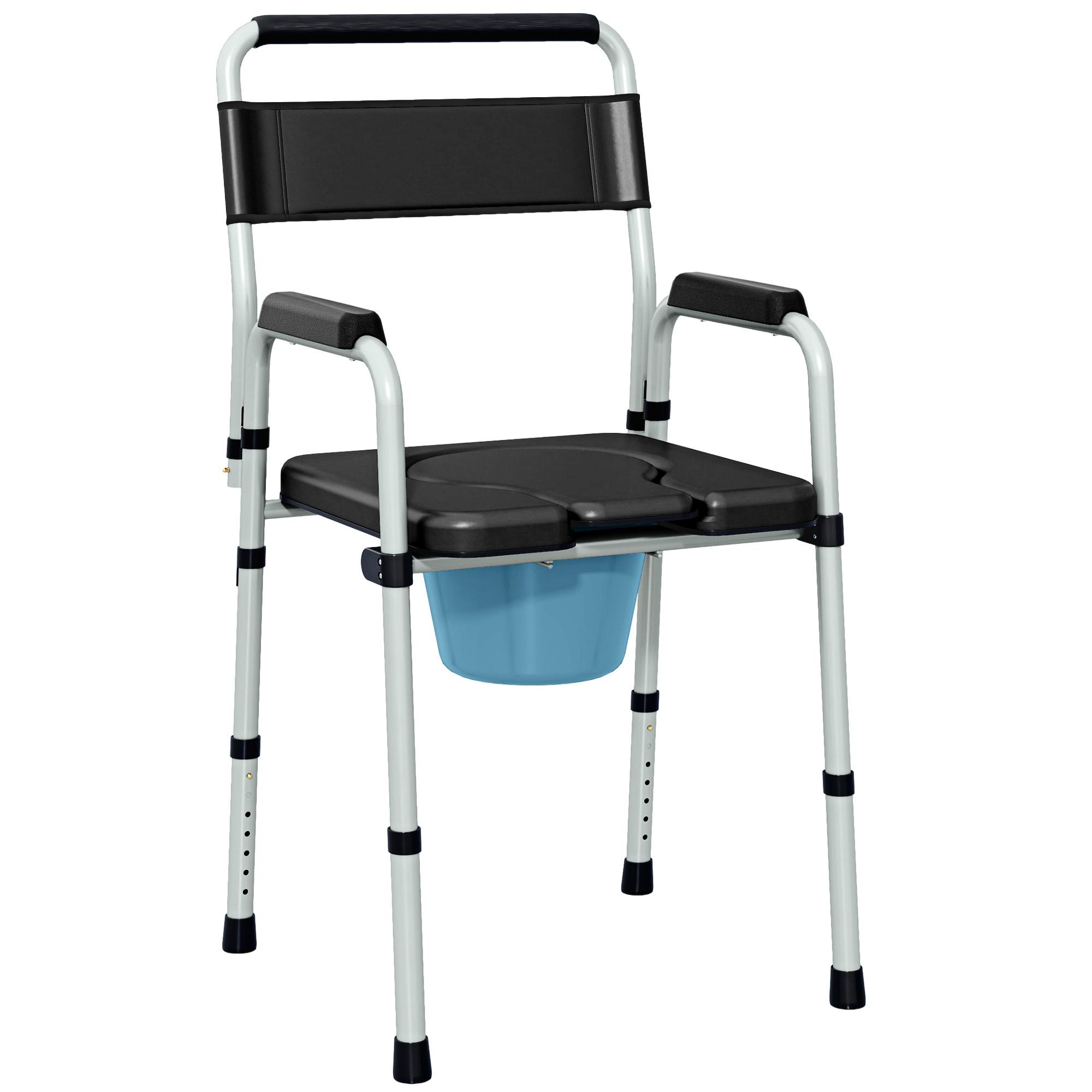 Cadeira Sanita para Pessoas Maiores Dobrável com Altura Ajustável Cubo e Almofadas Antiderrapantes 52,5x46x81,5 - 97 cm Preto