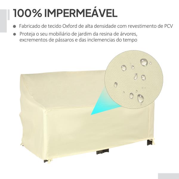 Capa Protetora para Banco 2 Lugares Capa Protetora de Móveis Impermeável Exterior Jardim Proteção contra Chuva e Sol 140x84x56/94cm Creme