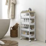 Carrinho de Cozinha de Armazenamento de 5 Níveis Carrinho Auxiliar com Rodas Bancada com Efeito Madeira 39,5x24x82 cm Branco