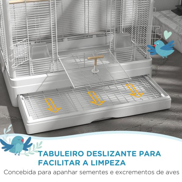 Gaiola para Pássaros 61x36,5x98 cm com Portas Poleiros Bandeja Removível e Alças para Canários Periquitos Branco