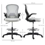 Cadeira de Escritório com Suporte Lombar Apoio para os Braços Dobrável e Altura Ajustável 59x65x102 - 122 cm Cinza