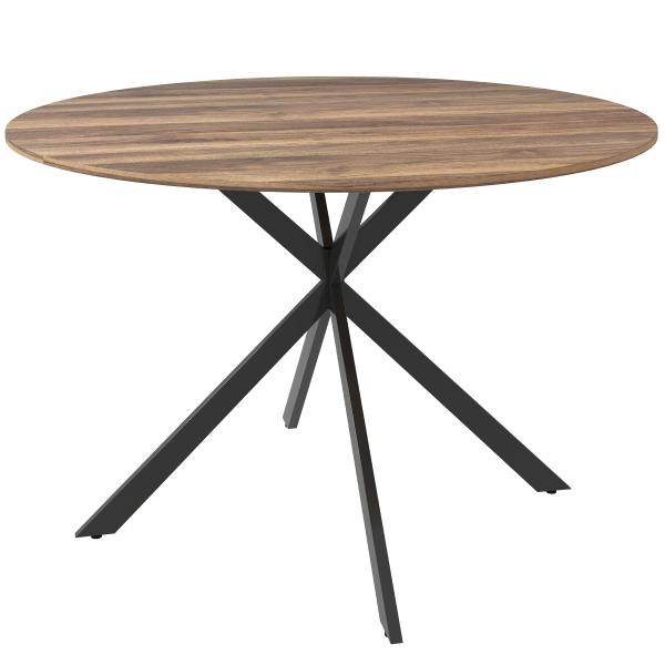 Mesa de Refeição Redonda para 4 Pessoas Mesa de Cozinha Industrial com Estrutura de Aço Ø120x75 cm Marrom